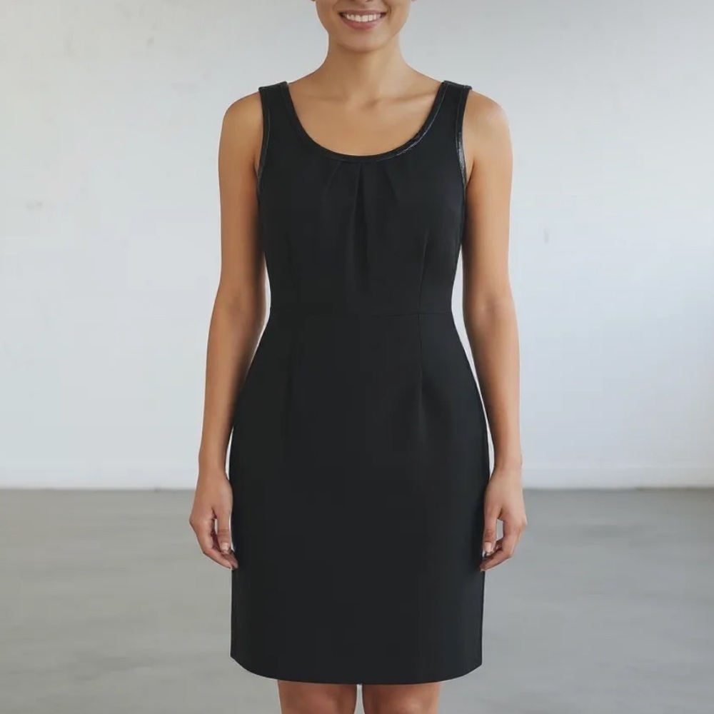 Tahari Arthur S Levine Black leather trim dress 8